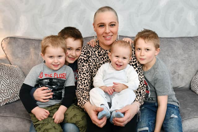 Lynsey Ritchie with sons Darragh (4), Cailean (7), Odhran (20 months) and Brodie (6).  Pic: Michael Gillen.