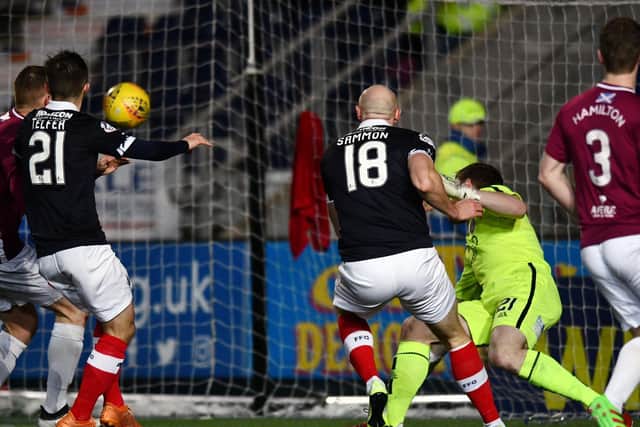McManus' cut-bhack was stabbed into the net after 66 minutes. Picture: Michael Gillen.