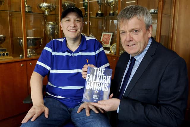 David Hagen met author Michael White at the former Rangers, Hearts and Falkirk player's benefit game at The Falkirk Stadium. Proceeds will go to MND Scotland charity. Picture: Michael Gillen.