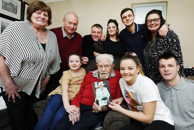 Donald Sarfar was joined by all of his family as he celebrated his 100th birthday. Picture: Alan Murray