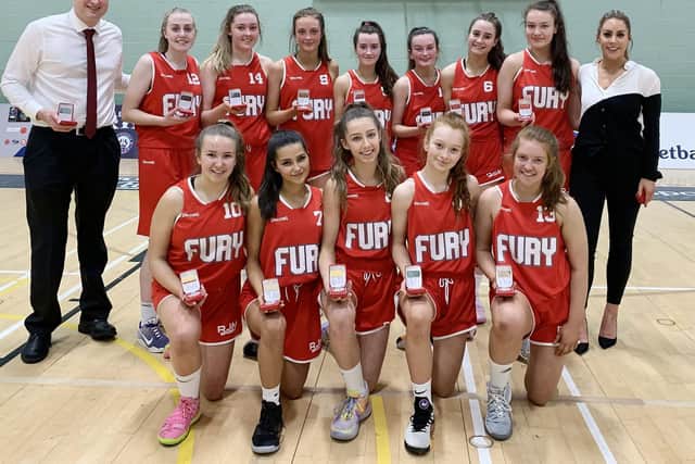 Fury under-18s with coaches Matt Hoffman and Kim Flockhart. Picture: Gillian Thomson