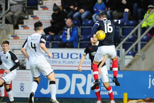 Gary Miller's miscue set up a chance for Dumbarton.  Picture: Michael Gillen.
