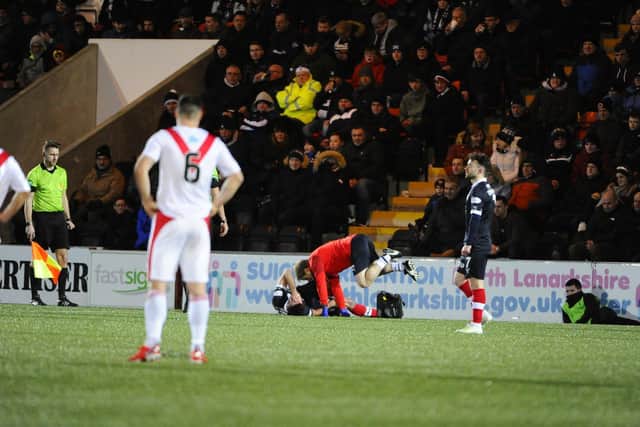 Toshney was stretchered off with a hamstring injury two weeks ago at Airdrie. Picture: Alan Murray