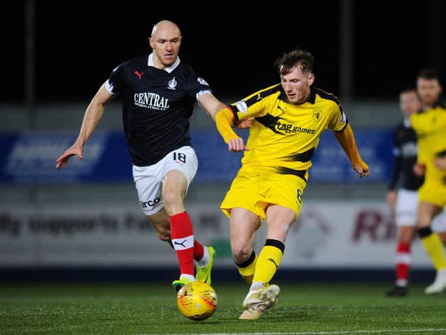 Conor Sammon in action for Falkirk against Raith Rovers earlier this season