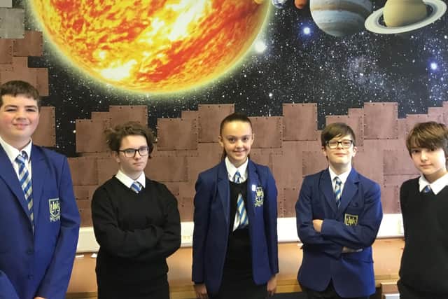 Some of the Larbert High pupils chosen to compete in finals of a UK science and engineering contest in March 2020. Pictured are the team members of the A Better Future: Electronic Textbooks project