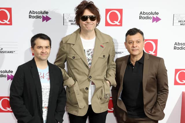 Sean Moore, Nicky Wire and James Dean Bradfield from Manic Street Preachers who will headline the 2020 Party at the Palace.  (Photo by Tim P. Whitby/Getty Images)