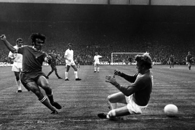 Pietro Anastasi equalised for Juventus after ghosting away from his marker to glide free on the right and take the ball, sliding it past Gary Sprake.