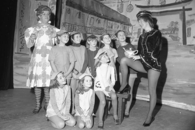 It wasn't just the genie that came out of Aladdin's lamp for Louise Male (far right). For the 28-year-old is looking forward to a bright 1981 thanks to her success in Preston Drama Club's Christmas panto. Some of the children's chorus and dancers and pictured with Louise, alongside the dame, Widow Twankey, played by Don Stephenson