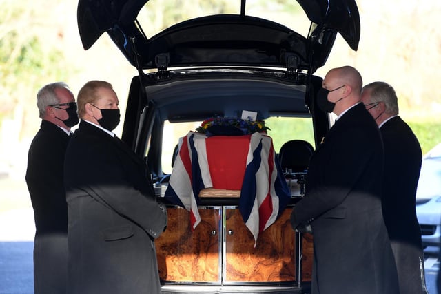 John's coffin arrives at Stonefall Crematorium Chapel
