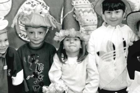 St Peters School, Stanley, children make Easter bonnets, 1991. (Photos: Wakefield Libraries Collection)