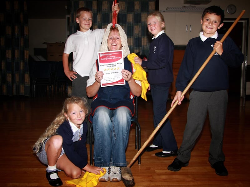 Julie Stonehouse, cleaner at Seton School, Staithes, wins an award.