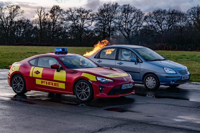 Neil Jones, Falkirk firefighter, took part in an emergency services challenge on Top Gear.  Pic: Lee Brimble/BBC Studios