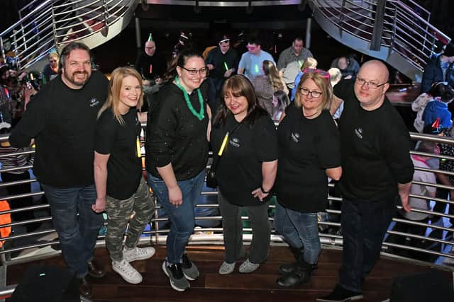 Awakening disability club night organisers Neil Kilgour, Jill Donoghue, Norah McGowan, Maureen Kilgour, Oonagh Sear and David Irvine at City Nightclub, Falkirk. Picture: Michael Gillen