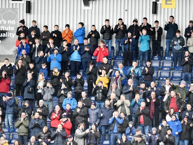 Falkirk fans at Peterhead game. Picture: MIchael Gillen.
