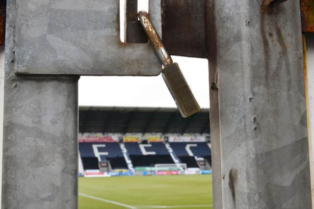 Falkirk FC's home ground will stay padlocked while football is shutdown. Picture: Michael Gillen.