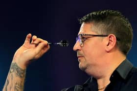 Gary Anderson  duringcompeted in the  2020 William Hill World Darts Championship at Alexandra Palace at the turn of the year (Photo by James Chance/Getty Images)