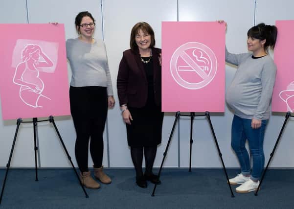 Empowering women...the Scottish Government hopes that by opening discussions on stillbirth, and offering advice on reducing the risk, it will help lower stillbirth rates even further. Expectant mums Stephanie Plant and Tiam Lithgow with Health Minister Jeane Freeman at the campaign launch prior to the country-wide lockdown.