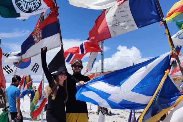 Flying the flag ... Kenneth and Rose pictured earlier this morning.