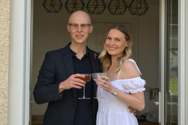 The couple celebrated their non-wedding wedding day by raising a glass or two with family and friends on Zoom.   Pic: Michael Gillen