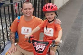 Harry Wright and dad Gavin during one of the cycling sessions