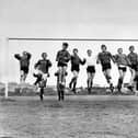 14 SEP 1971 Packing their goal but that's not how high-flying Falkirk aim to play it when they line up against English First Division side Coventry in the Texaco Cup tie at Brockville tomorrow. The Bairns' policy - all out attack.  Bleachfield Training Ground Falkirk.