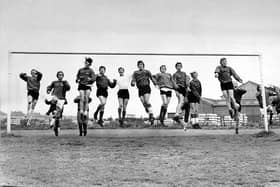 14 SEP 1971 Packing their goal but that's not how high-flying Falkirk aim to play it when they line up against English First Division side Coventry in the Texaco Cup tie at Brockville tomorrow. The Bairns' policy - all out attack.  Bleachfield Training Ground Falkirk.