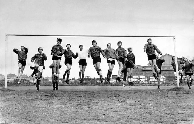 14 SEP 1971 Packing their goal but that's not how high-flying Falkirk aim to play it when they line up against English First Division side Coventry in the Texaco Cup tie at Brockville tomorrow. The Bairns' policy - all out attack. Bleachfield Training Ground Falkirk.