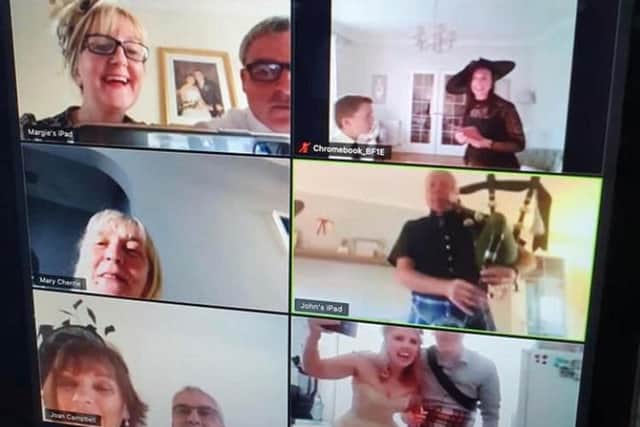 Family and friends joined Hanna Campbell and Gary Cherrie on Zoom for the celebrations