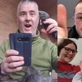Top left: Eddie Curran involved in the challenge as well as sponsoring all the other cuts - Managing Director of CBS Consulting, Edinburgh. Top right: Findlay Chadwick, a pupil at Linlithgow Academy (15) had his hair cut by a parent. Bottom right: Nick Chadwick having his hair cut by his daughter Niamh Chadwick (17).