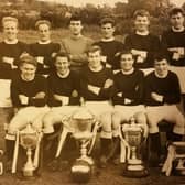 A Trophy laden Linlithgow Rose squad from yesteryear including Bobby Veitch (back row, third from right)
