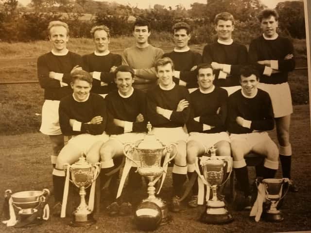 A Trophy laden Linlithgow Rose squad from yesteryear including Bobby Veitch (back row, third from right)