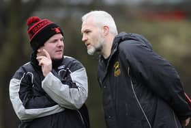 Outgoing Grangemouth Stags head coach Craig Deacons (right) will be moving to Stirling County next season with the club currently taking applications to find his replacement
