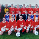 Flynn (middle row) soon became team-mates with Jack Ross (back row) and they're now working together at Hibs.