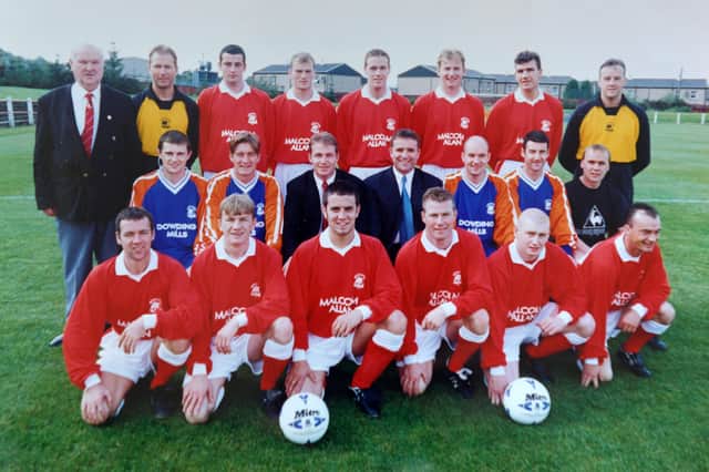 Flynn (middle row) soon became team-mates with Jack Ross (back row) and they're now working together at Hibs.