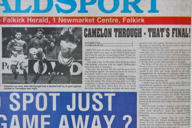 The Falkirk Herald coverage of Camelon Juniors beating Lochee Utd 2-1 in the Semi-Final of the Scottish Junior Cup, April 26 1995.