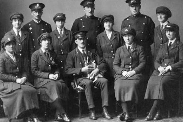 Several of the tram crew  members