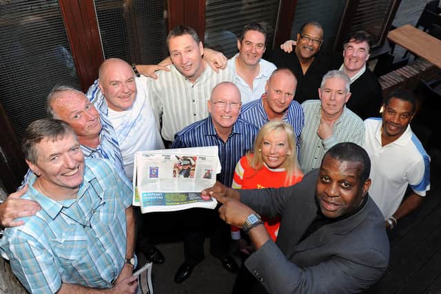 Basketball has been popular in Falkirk sicnce the days of Team Solripe. Seen here with coach Kevin Cadle and sports editor Paul New at a reunion in 2013. Picture: Michael Gillen.