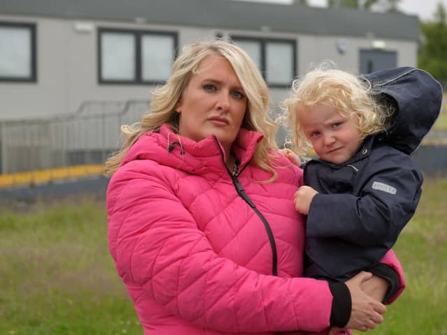 Jodie Barron is angry about changes to nursery plans and way it was communicated. She is pictured with her son Fallon (3).    Pic: Michael Gillen
