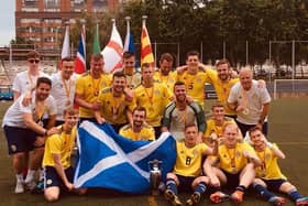Greig (1st left) with Scotland cerebral palsy team squad after winning their first ever tournament in Barcelona last year without conceding a goal.