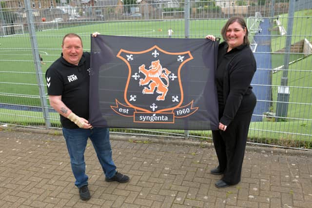 Rab Mullin and Danielle Robertson of Syngenta CP FC who had organised International cerebral palsy football festival this weekend but cancelled due to covid19. Picture: Michael Gillen.