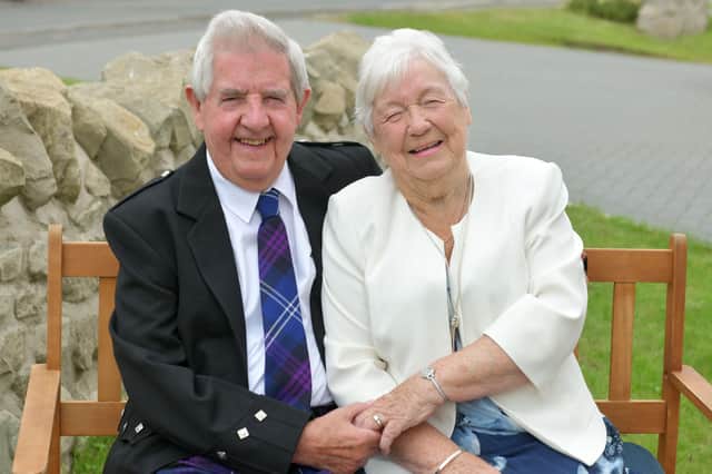 Tom and Jean Craig celebrating their Diamond Wedding anniversary on 15-06-20. Pic: Michael Gillen.