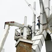 16-06-2020. Picture Michael Gillen. Views of St Michael's Church spire being repaired by Matheson Plumbing Falkirk.