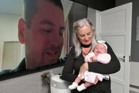 Dad, Stephen Shaw joins mum, Georgina Leslie and daughter, Aleena Shaw from his oil rig via video link.  Pic: Michael Gillen.