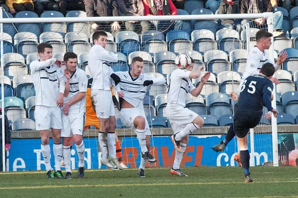 Millar's stunning free-kick splits the Raith wall and gives Falkirk a 4-2 lead - Raith Rovers against Falkirk FC at Starks Park, Kirkcaldy