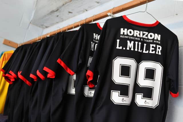 Falkirk FC new strip for season 2020 - 2021 is hung up and ready for use. Picture: Michael Gillen.