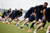 Falkirk FC Pre-season fitness test with bleep test. Picture: Michael Gillen.