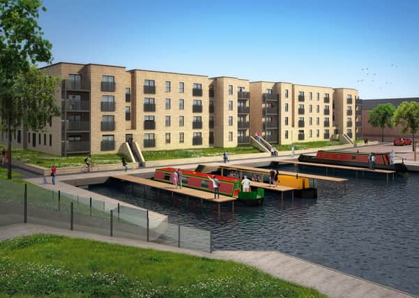 An artist’s impression of the canalside development in Winchburgh, Canal Quarter.