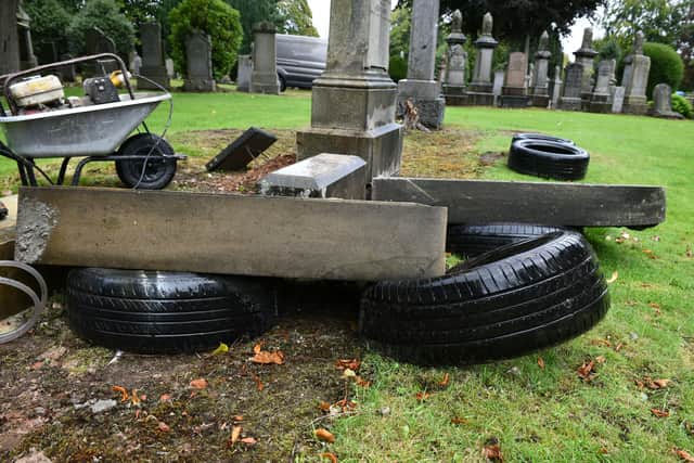 Headstones are being made safe in Camelon Cemetery
