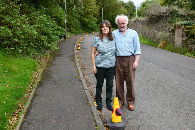 The cones have been placed on the brae leading in and out of the village and it is proposed they be replaced with double yellow lines.