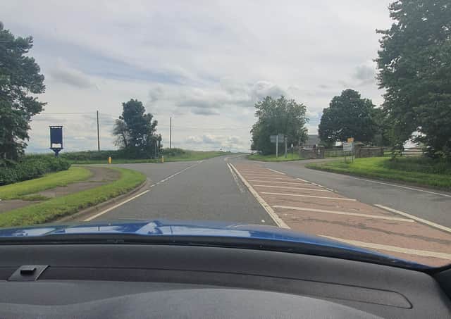 The stretch of the A803 between Champany Inn and the M9, at the junction with the A904 and the dairy farm.